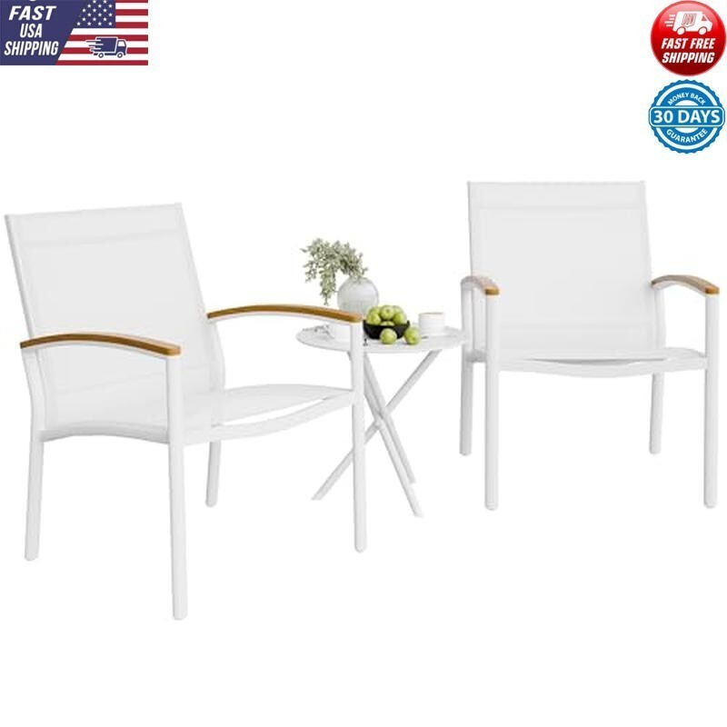 3 Piece Outdoor Bistro Set Textilene Fabric Chairs Table Garden Furniture New