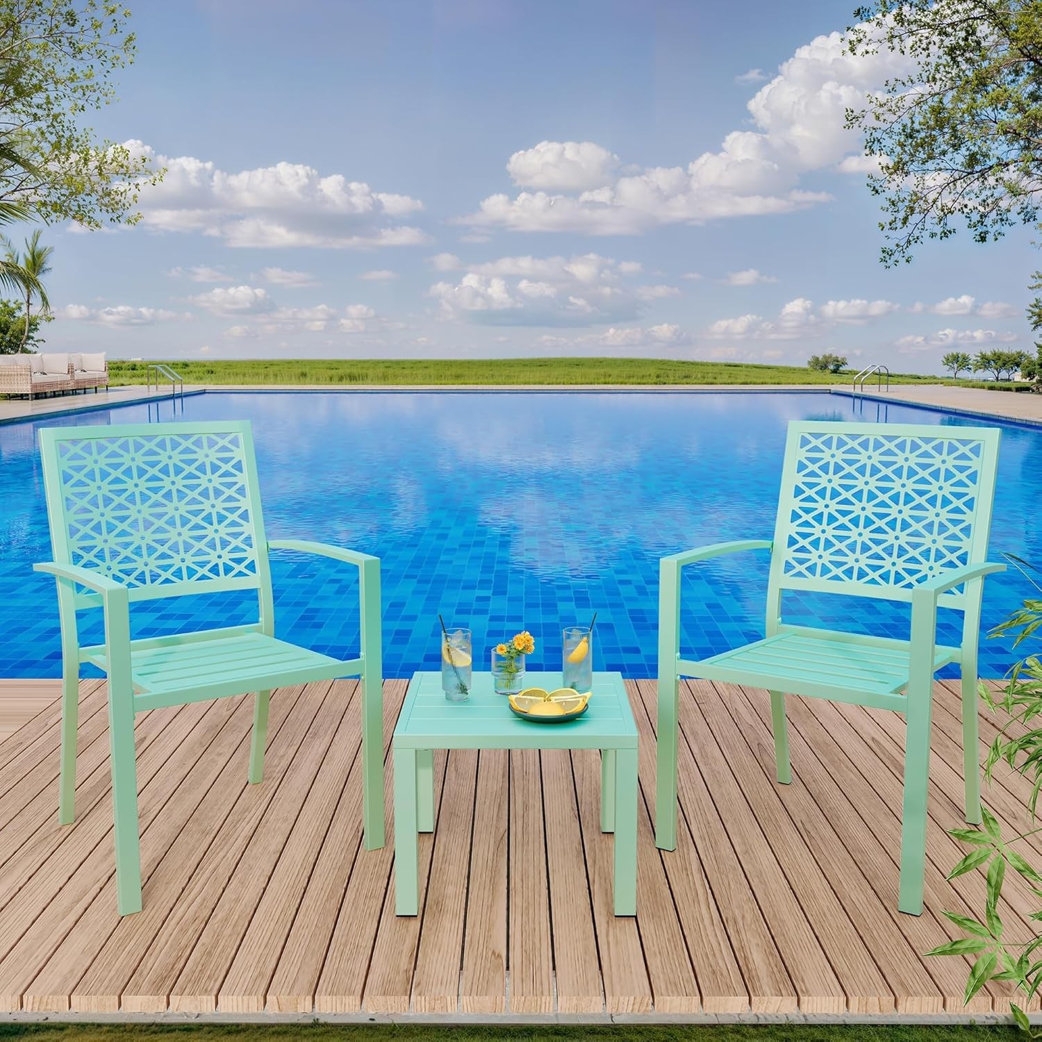 3 Piece Outdoor Patio Dining Set Furniture Backyard with Metal Table 2 Chairs