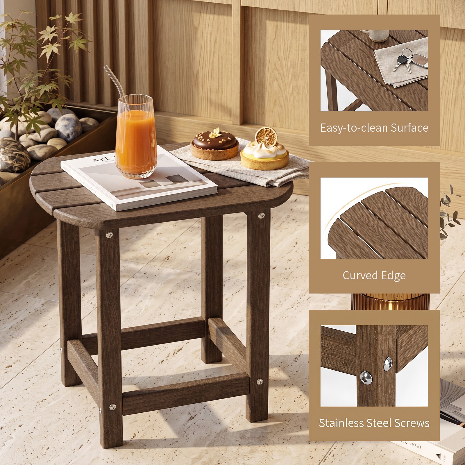 18″ Patio Adirondack Side Table, Weather Resistant, HDPE for Garden, Brown