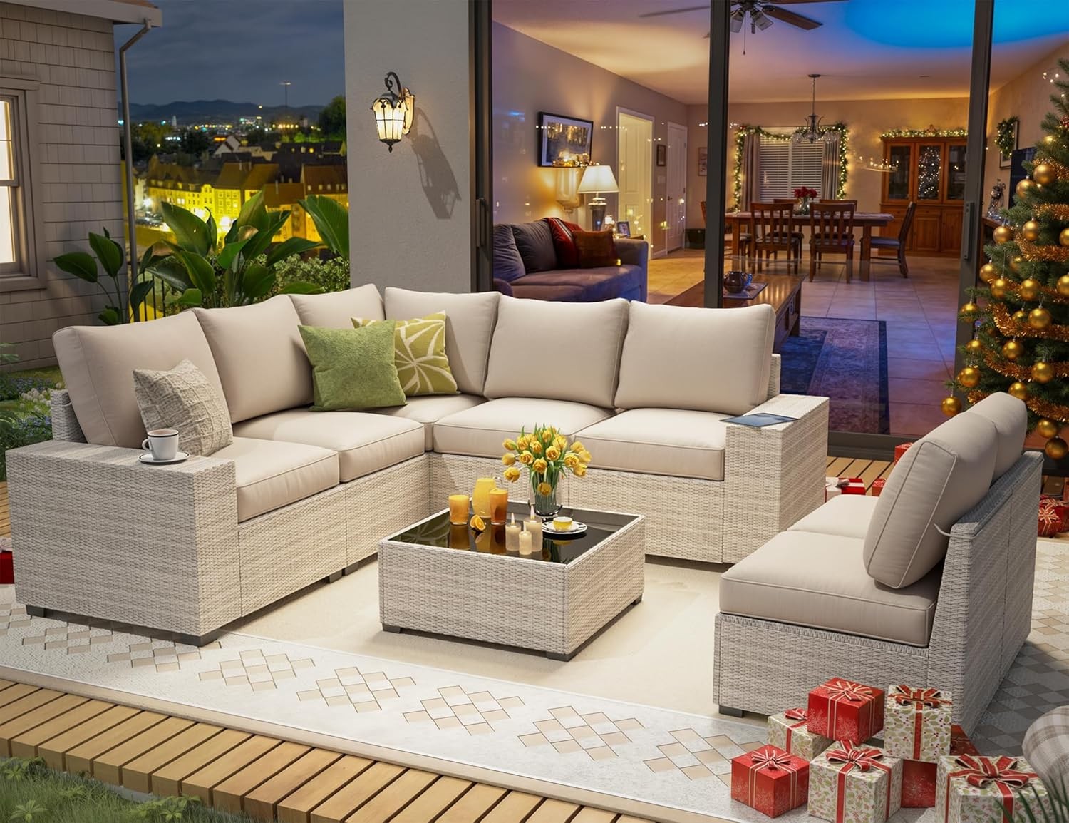 Olimix 8 Piece Outdoor Patio Furniture Set, Outdoor Sectional Furniture, Rattan