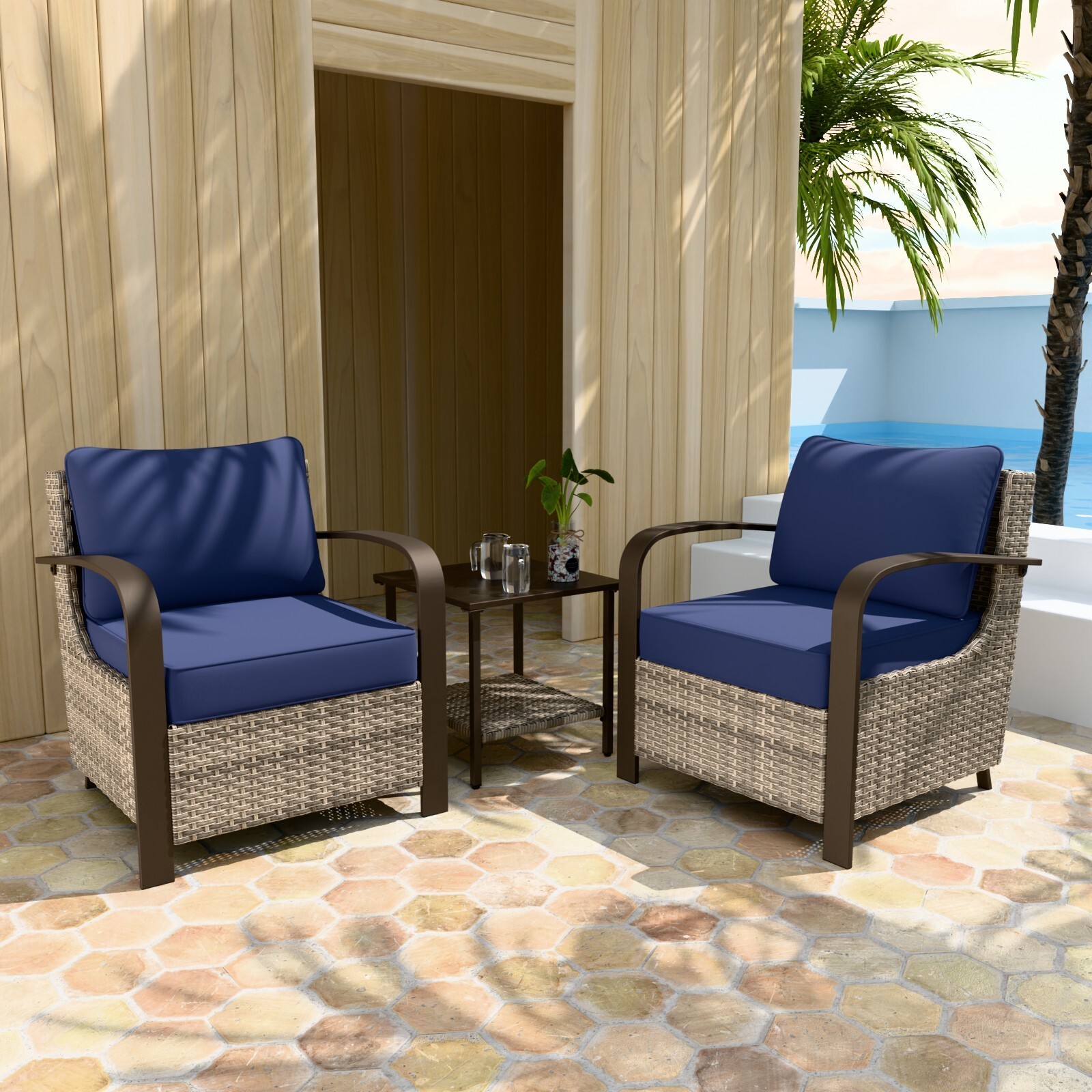 EAGLE PEAK Coastal Vista 3 Piece Patio Bistro Set with Side Table