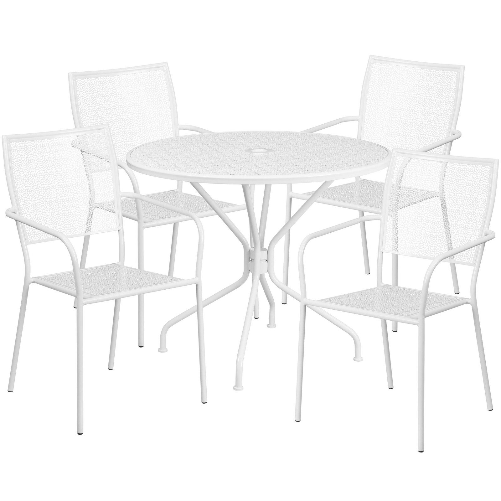 Flash Furniture 5 Piece 35″ Round Steel Flower Print Patio Dining Set in White