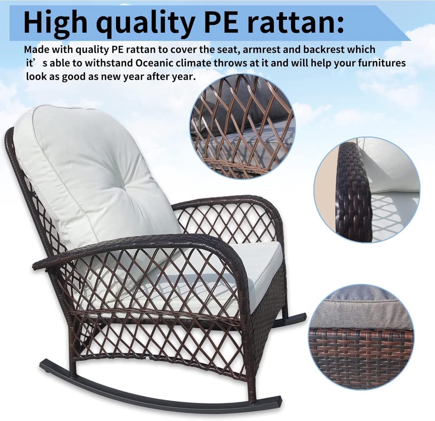 Rattan Rocking Chair Rocker Garden Furniture Seater Patio Bistro Recliner