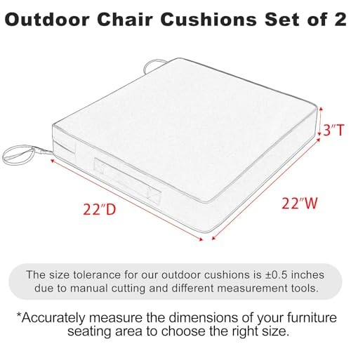 Patio Chair Cushionsch Waterproof Outdoor Seat Cushions 22 x 22 x 3 In Beige