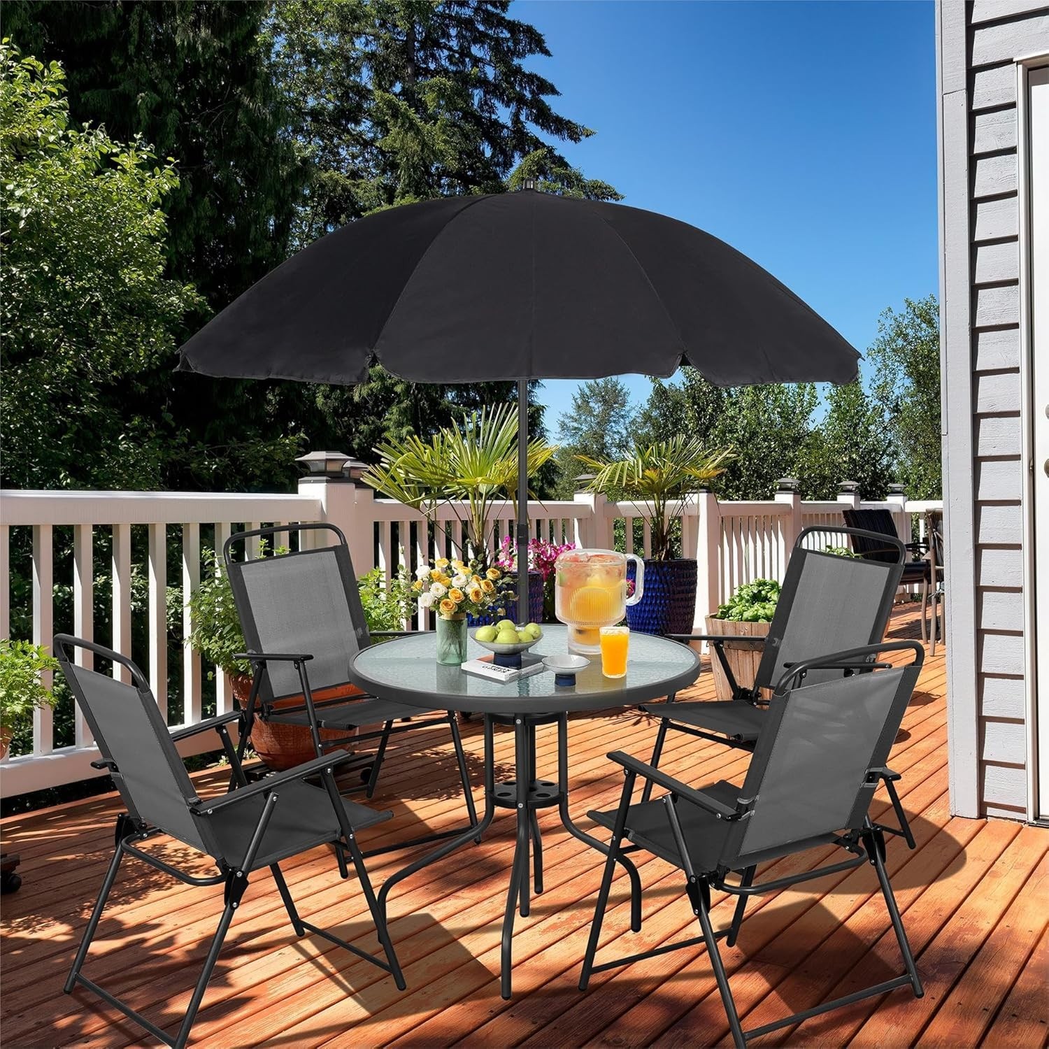 6 Pieces Folding Patio Dining Set Small Metal Outdoor Garden Patio Table Chair