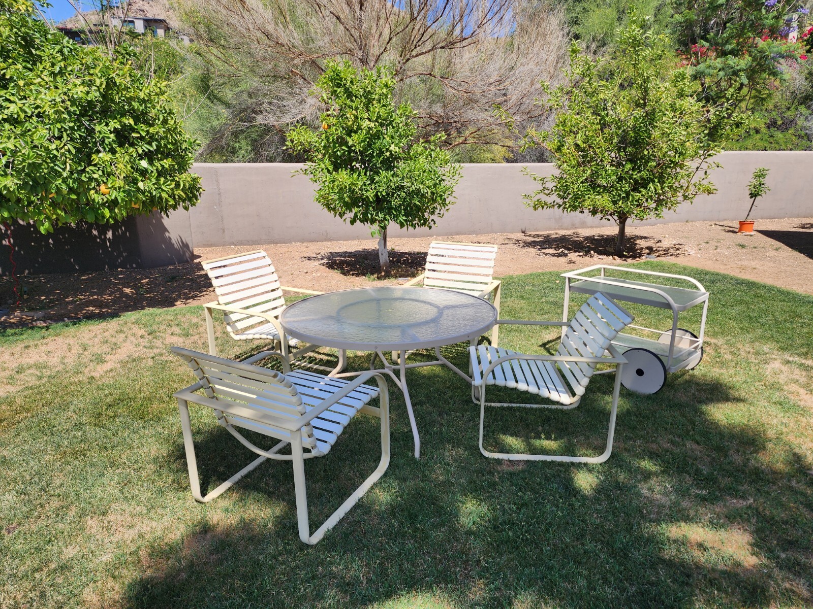 Vintage Richard Frinier for Brown Jordan Outdoor Table Set + Bar Cart “Quantum”