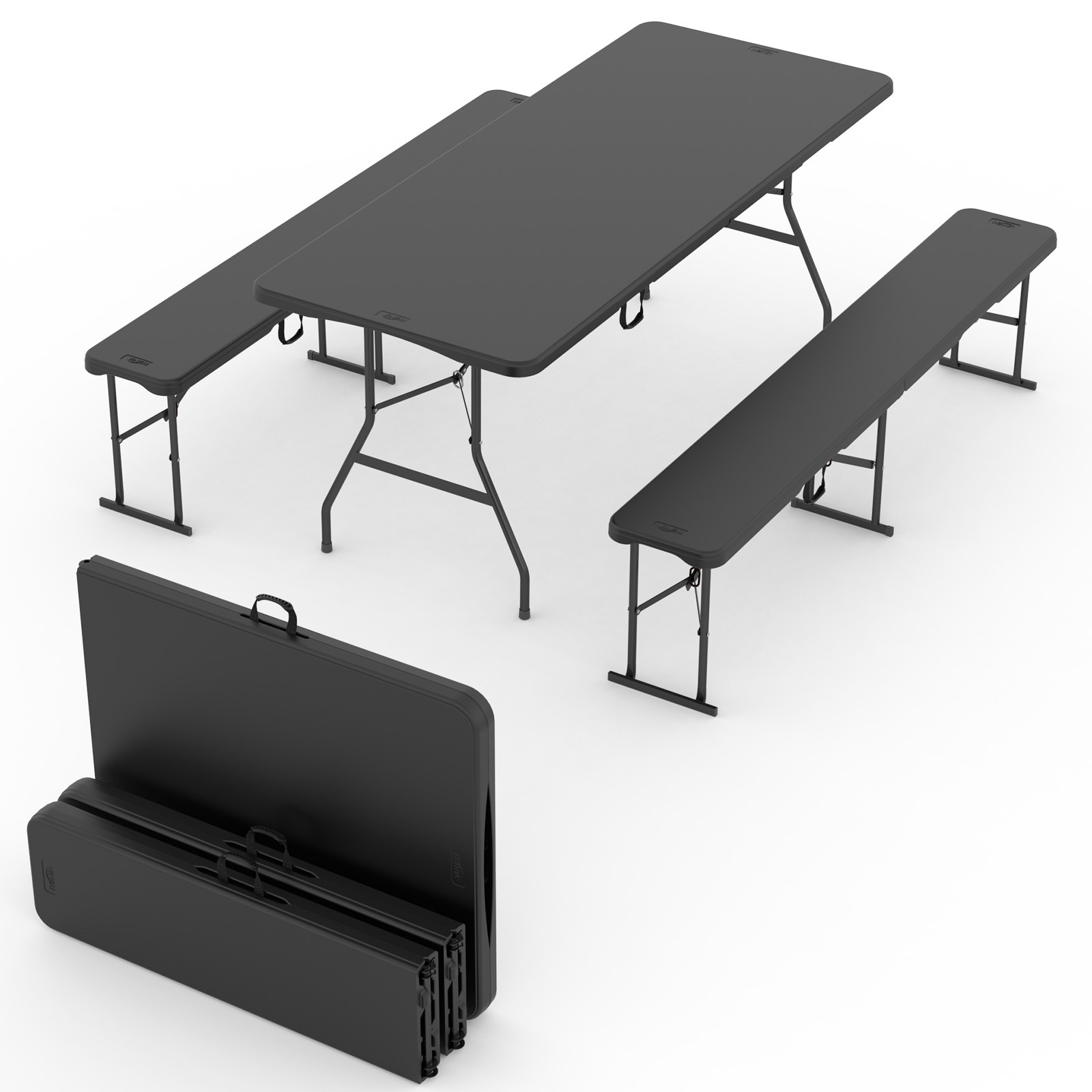 Set of 3 Folding Picnic Table 6FT with Benches, Table, Handle for Outdoor