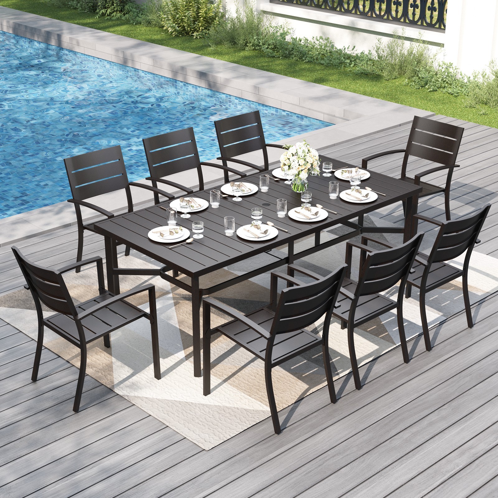 9 PIECE Patio Dining Set Outdoor Metal Table Chair Furniture Set for Garden Yard