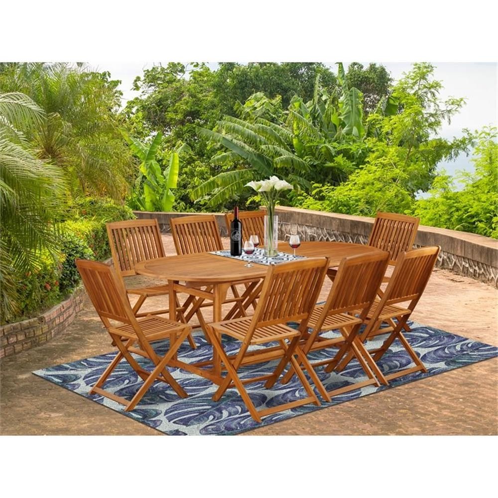 East West Furniture Beasley 9-piece Wood Outdoor Set in Natural Oil