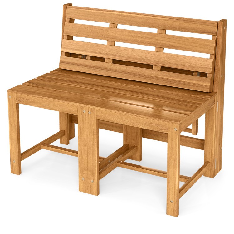 3-in-1 Outdoor Acacia Wood Bench 400lb Load Capacity Slatted Seat Natural