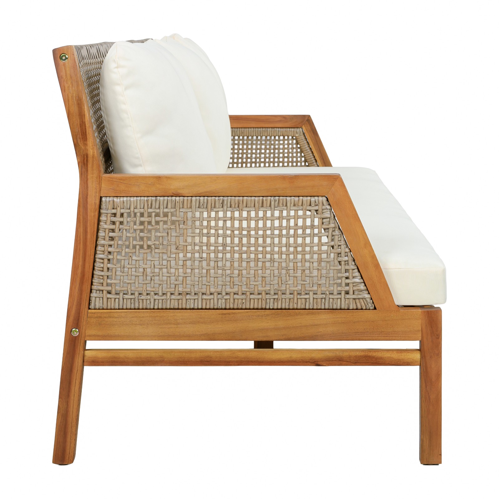 Acacia Wood 5-Piece Patio Sofa Set with Cushions & Coffee Table