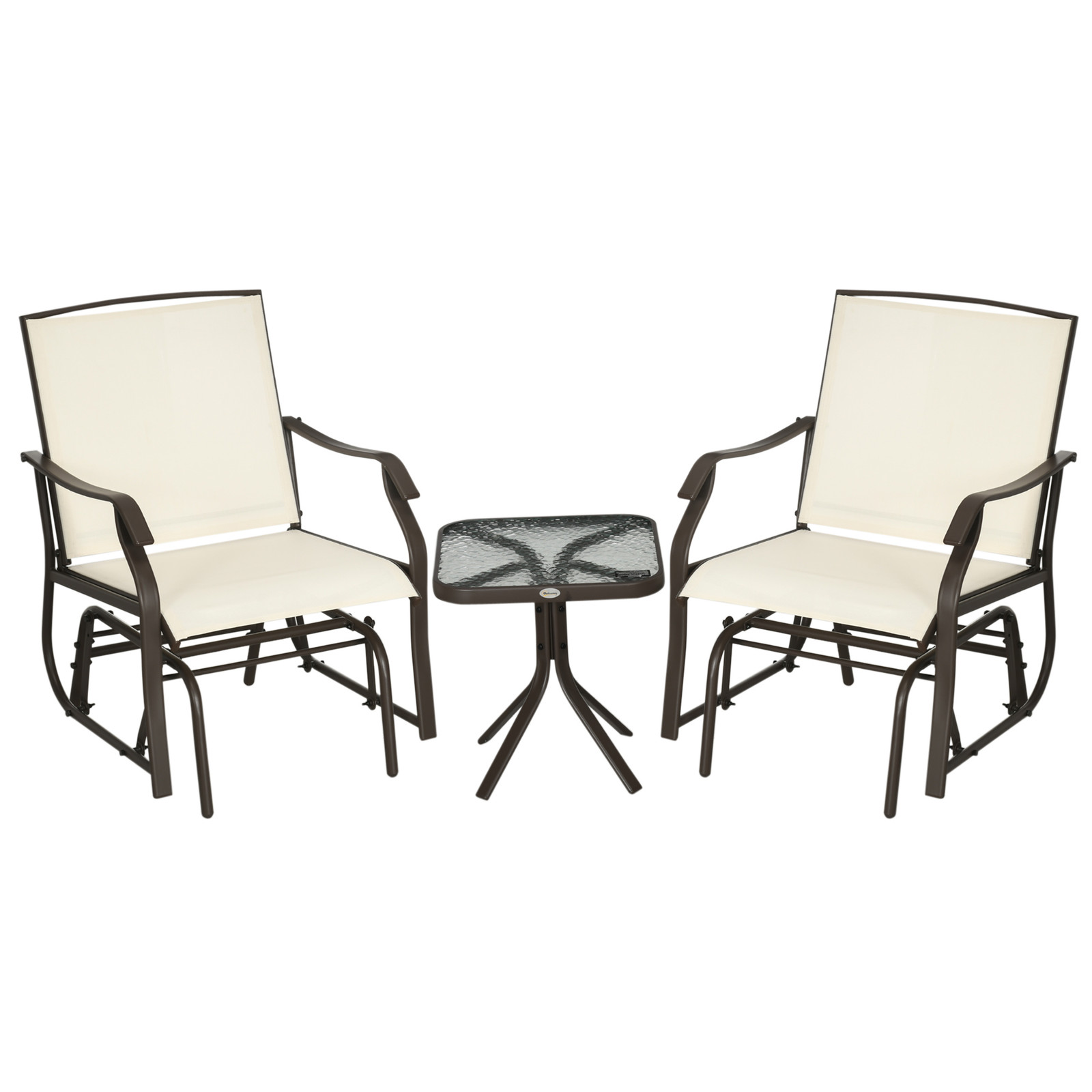3 PIECE Outdoor Porch Mesh Fabric Rocking Glider Chair with Table Set