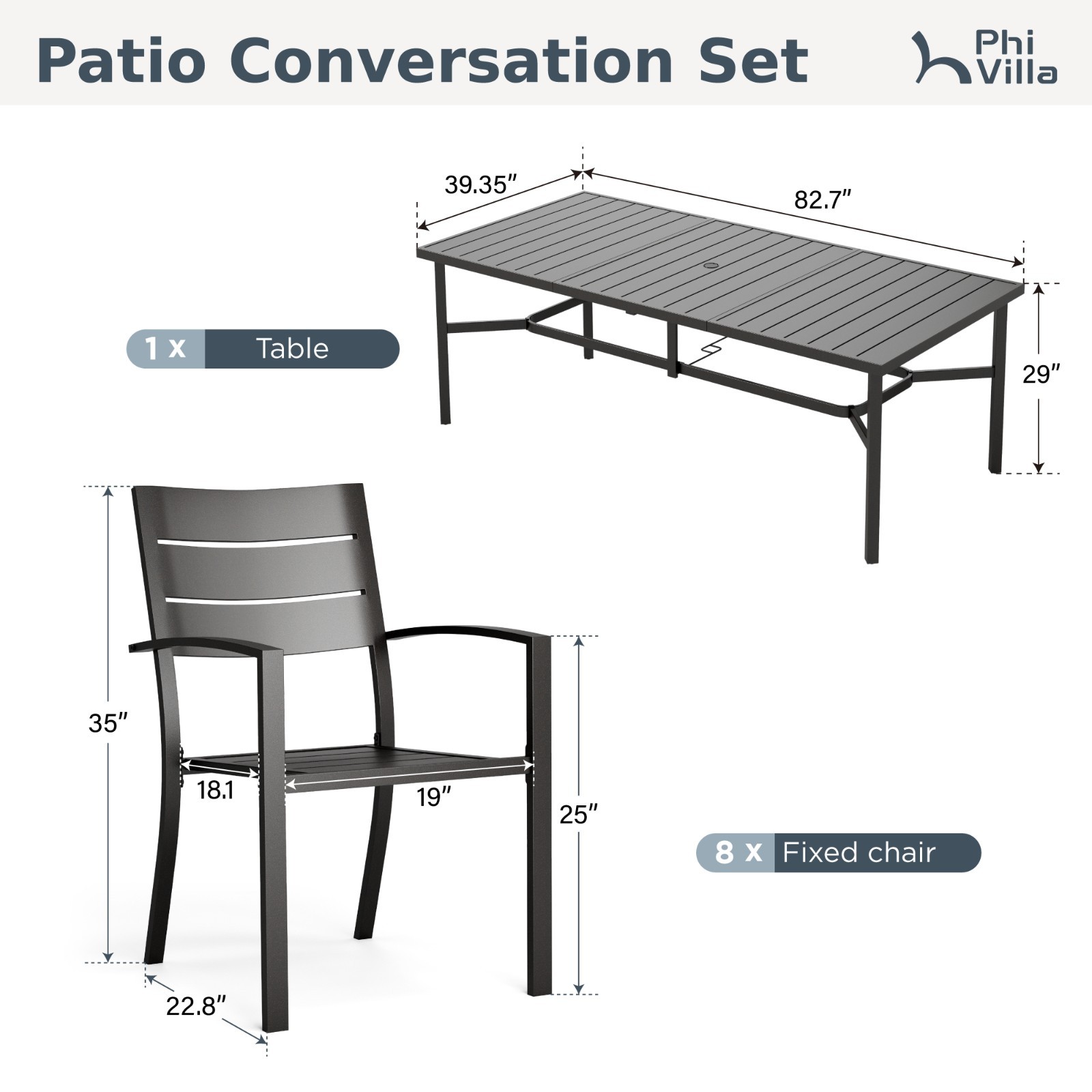 9 PIECE Patio Dining Set Outdoor Metal Table Chair Furniture Set for Garden Yard