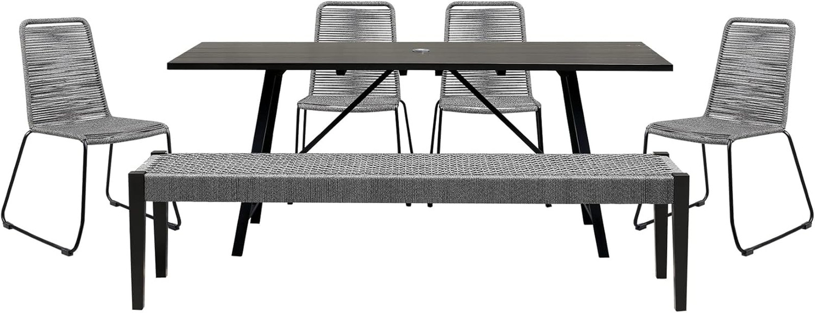 Elegant 6-Piece Dark Eucalyptus Outdoor Dining Set with Grey Rope