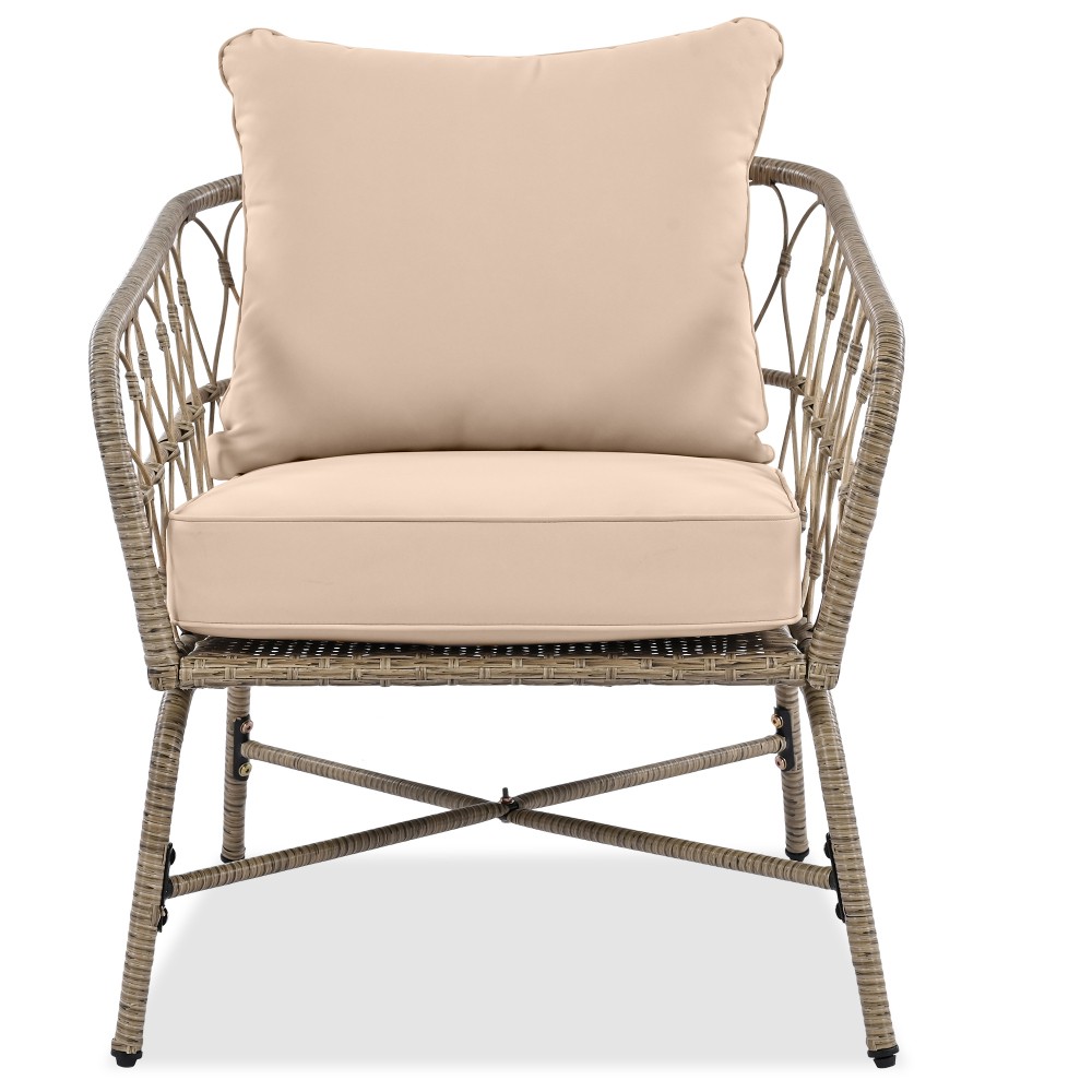 Bohemian 4-Person Patio Set w/Removable Cushions & Wood Table Top