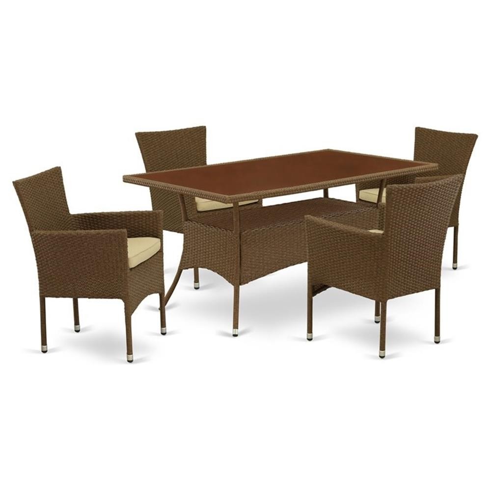 Pemberly Row Contemporary 5-piece Metal Patio Set in Dark Brown