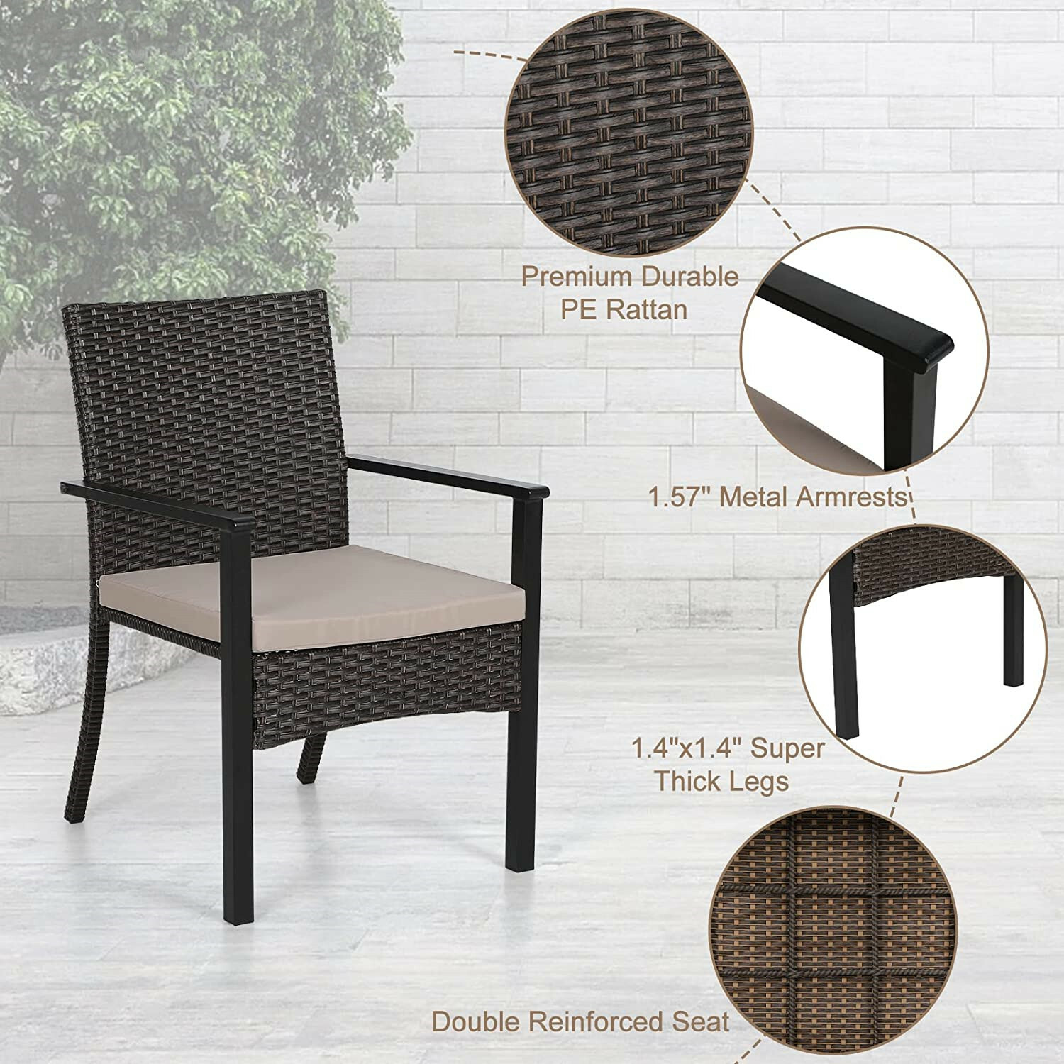 5 Piece Patio Dining Set Rattan Wicker Chairs Outdoor Table with Umbrella Hole