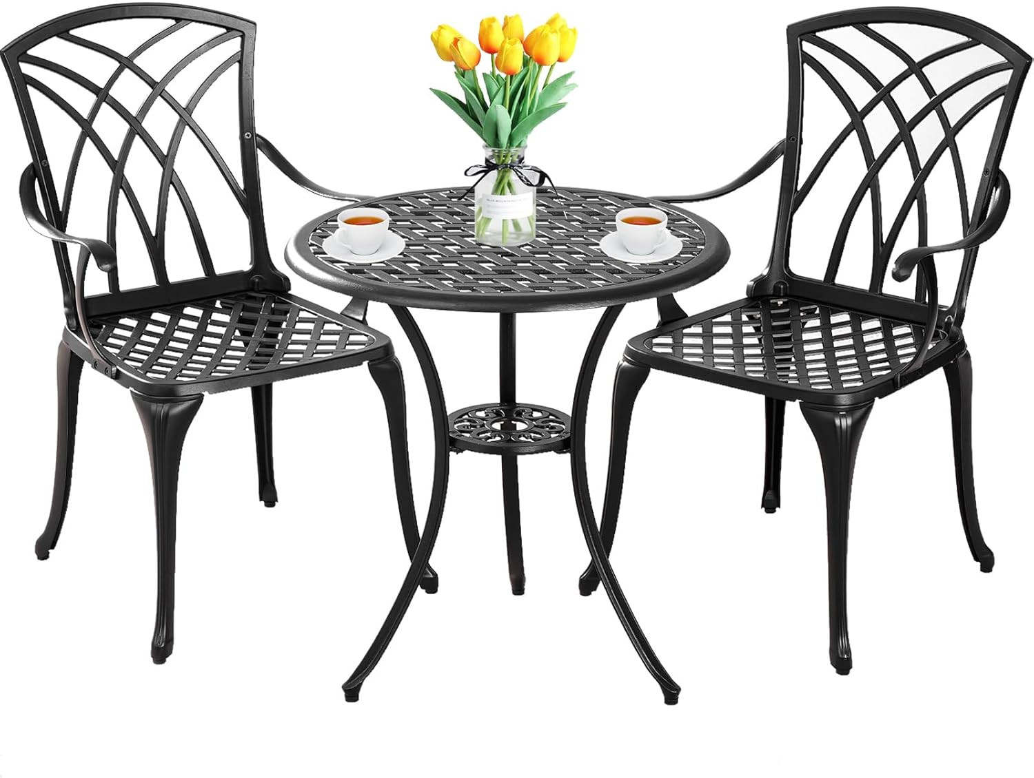 Patio Bistro Set 3 Piece Outdoor, Cast Aluminum Bistro Table and Chairs Set with
