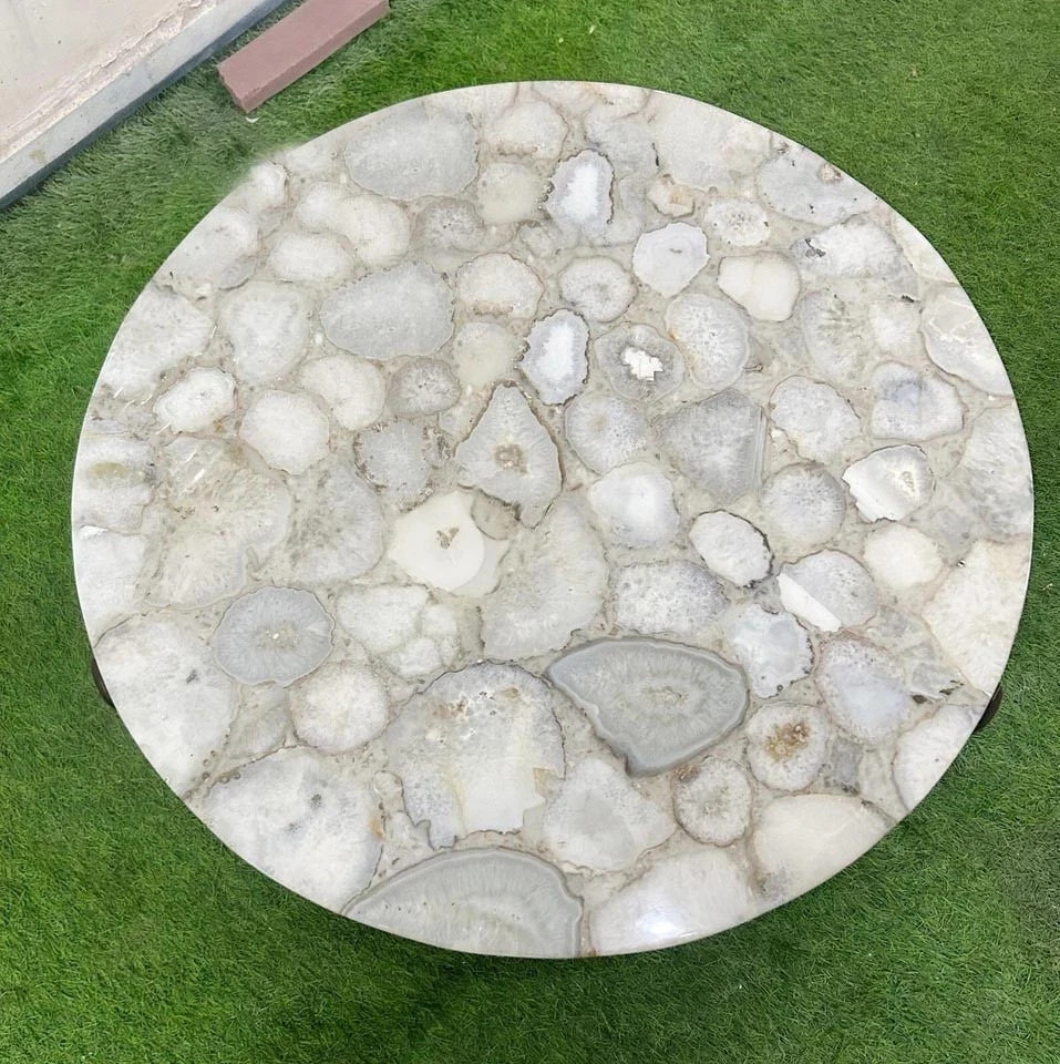 White Agate Coffee Table Top Handmade Home Decor Furniture