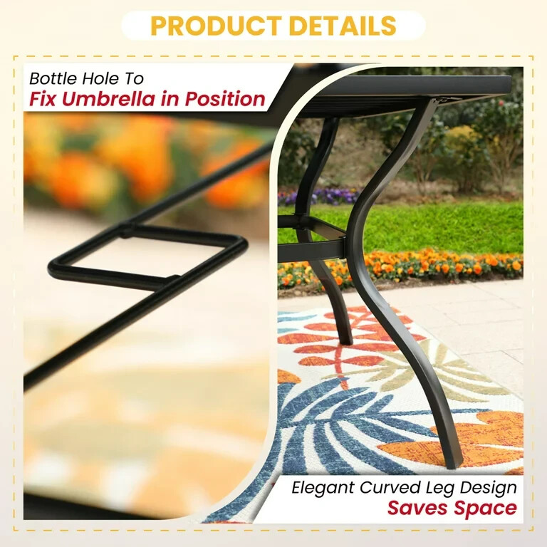 7 Piece Outdoor Patio Dining Set Swivel Chairs &Rectangle Table w/ Umbrella Hole