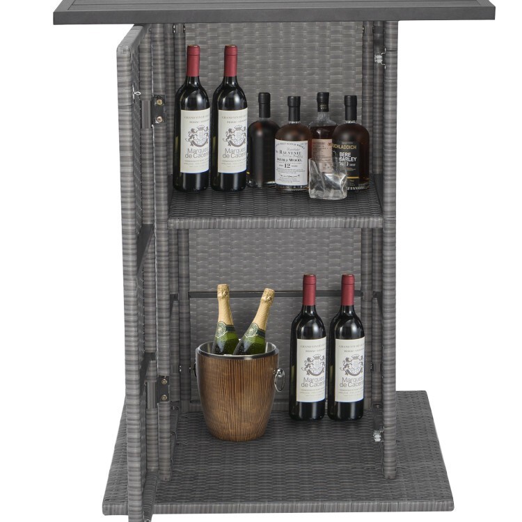 5 Pcs Outdoor Wicker Bar Table Set w/ Hidden Storage Shelf 4 Cushioned Bar Stool