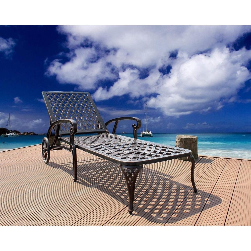 Brown Cast Aluminium Outdoor Reclining Lounge Chair Weatherproof Adjustable