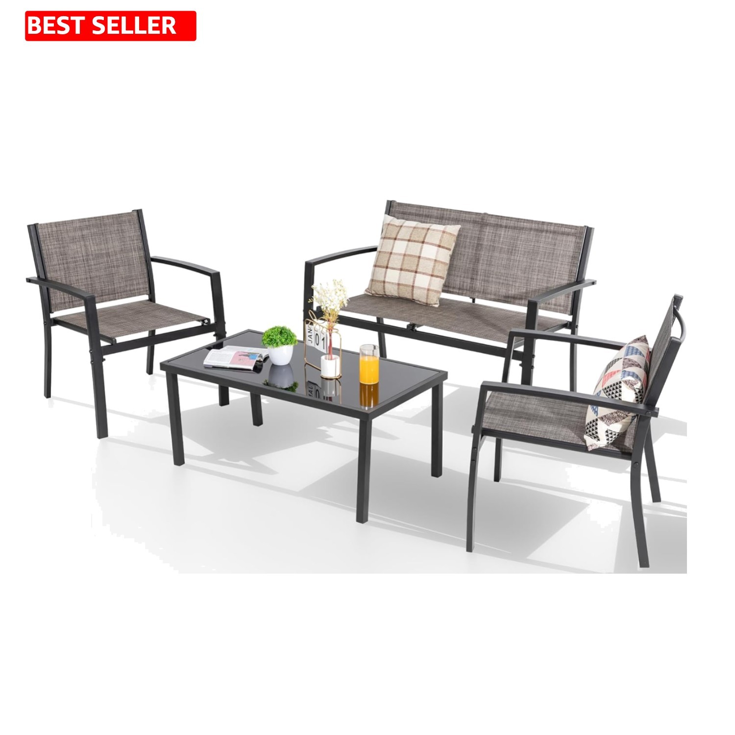 Durable Textile & Steel 4-Piece Outdoor Furniture Set – Easy Clean & Assemble