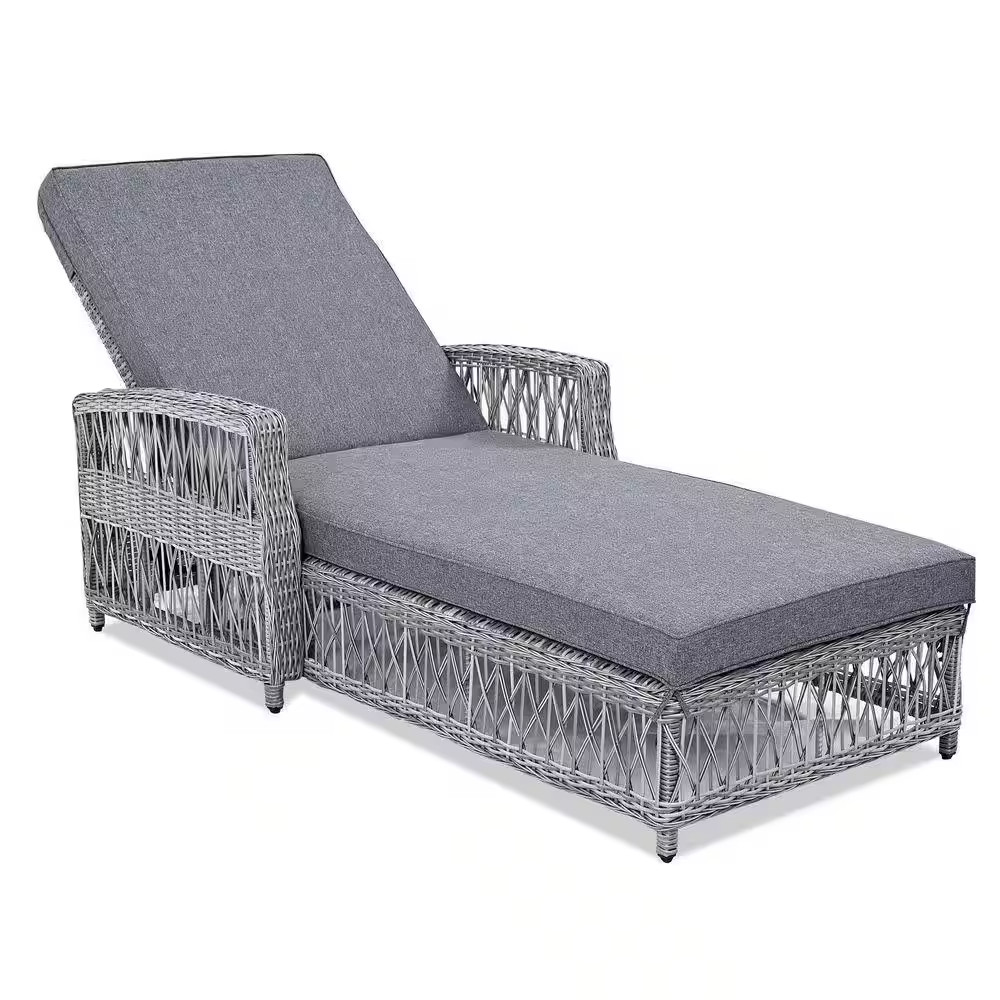 Poolside Comfort Series Black 1-Piece Wicker Outdoor Chaise Lounge with Sunbrell