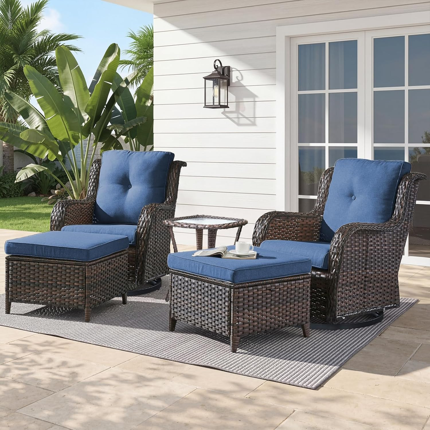 Belord 5 Piece Wicker Patio Furniture Set, Outdoor Swivel Rocker Chairs Set of 2