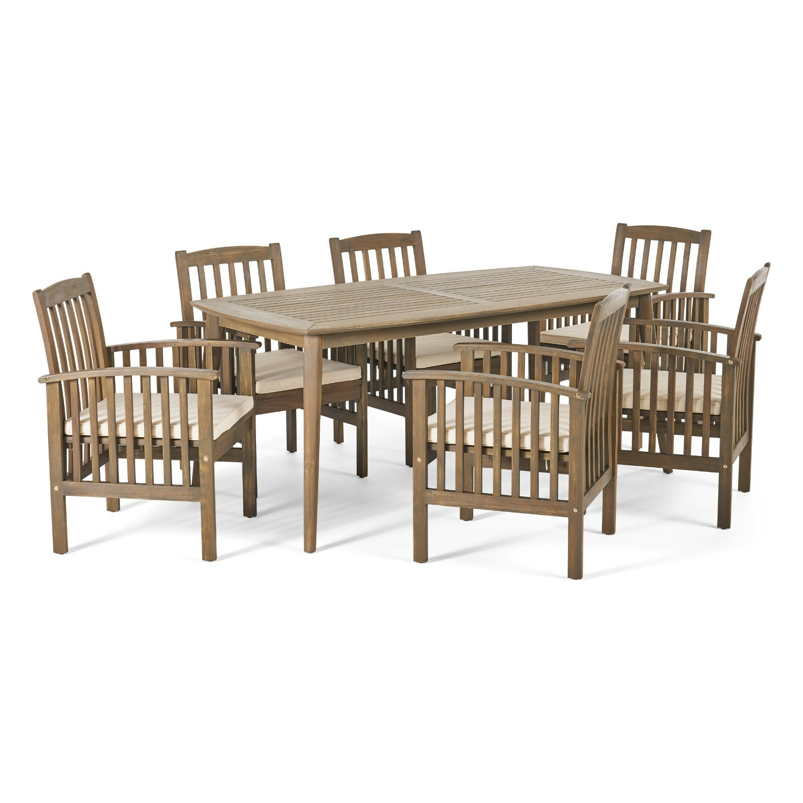 Phoenix Outdoor Acacia 6-Seater Dining Set with Cushions and 71″ Rectangular Tab
