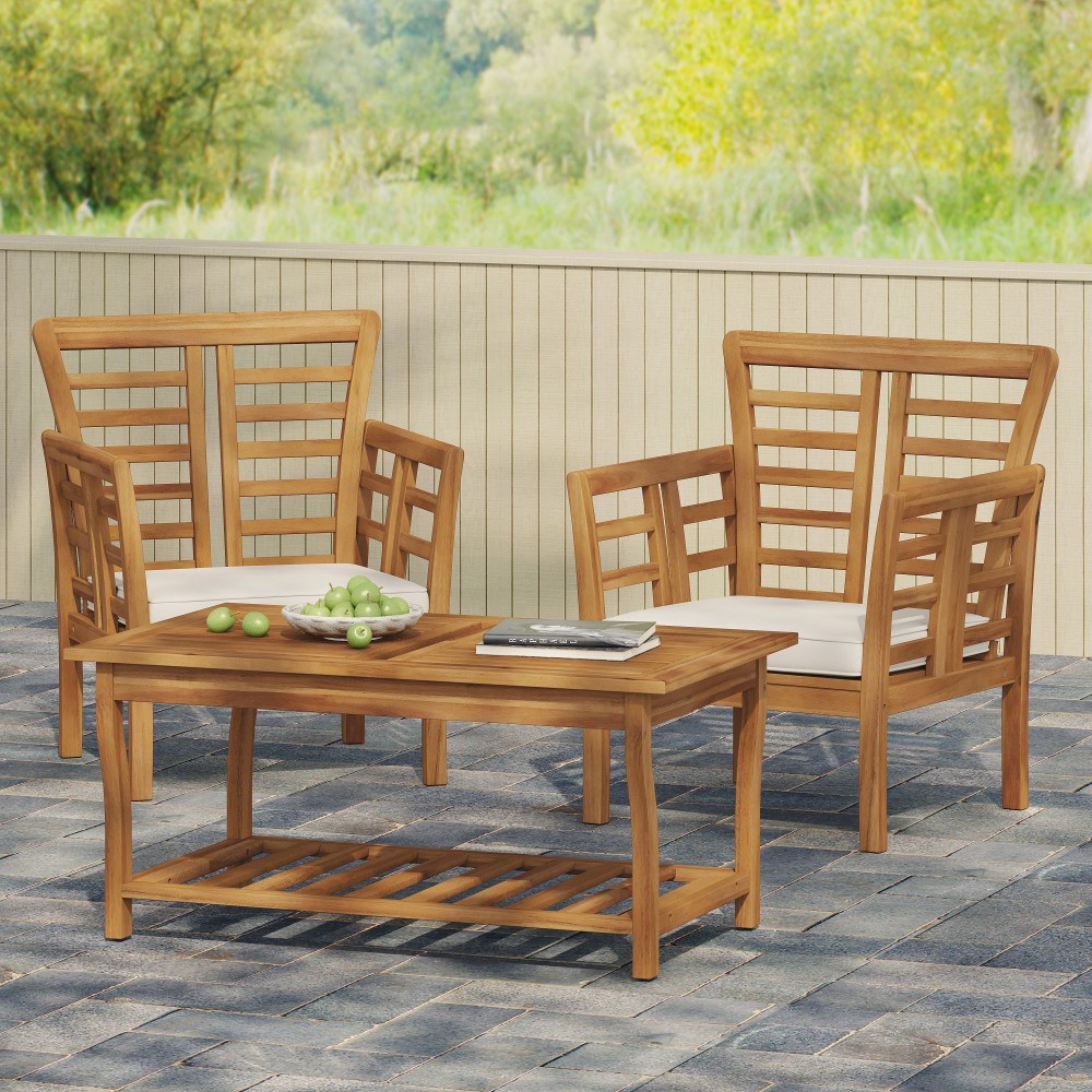 3 Piece Acacia Wood Patio Bistro Set Outdoor Chat Conversation Table Chair Set