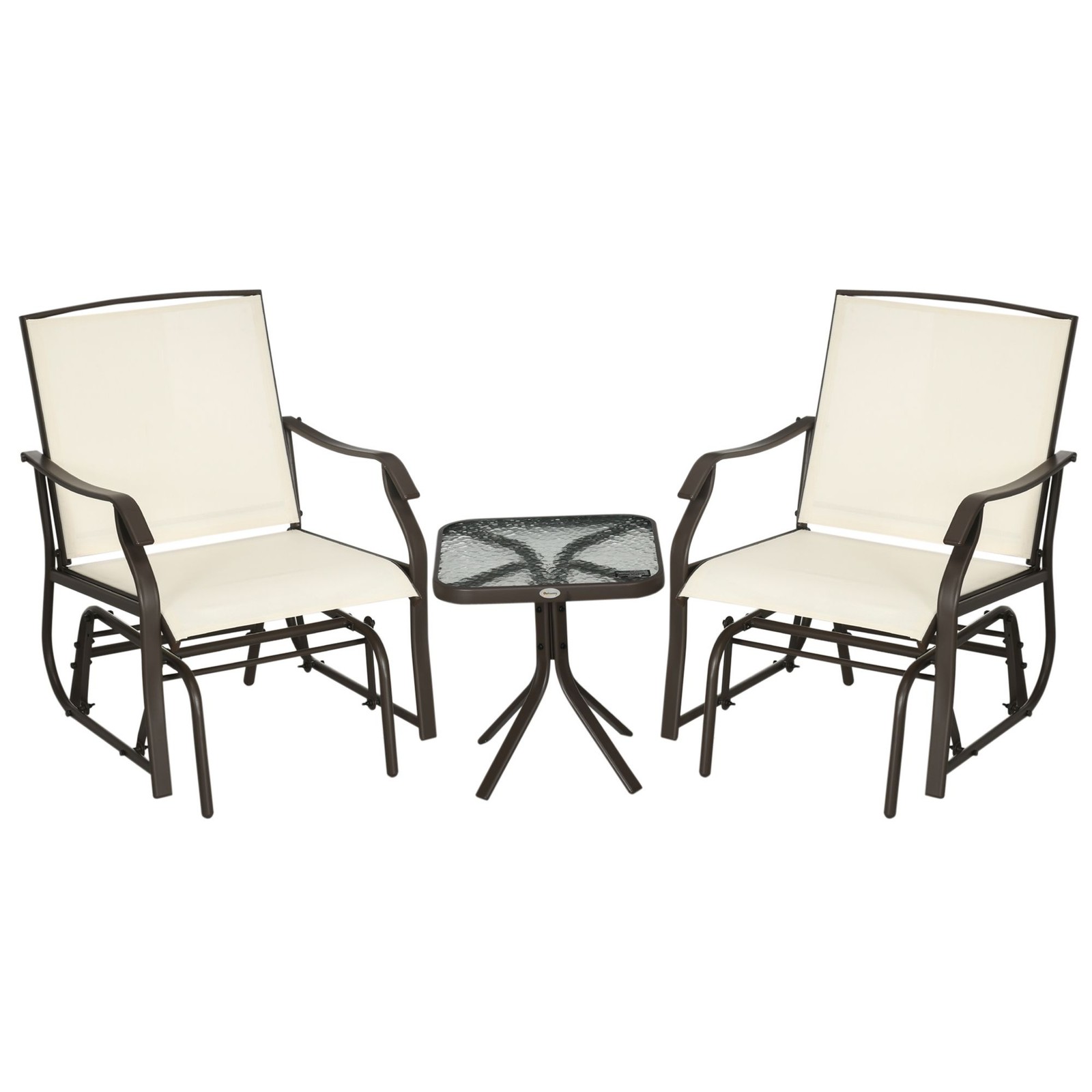 Patio Rocker Set: Powder-Coated Steel Gliders & Tempered Glass Table