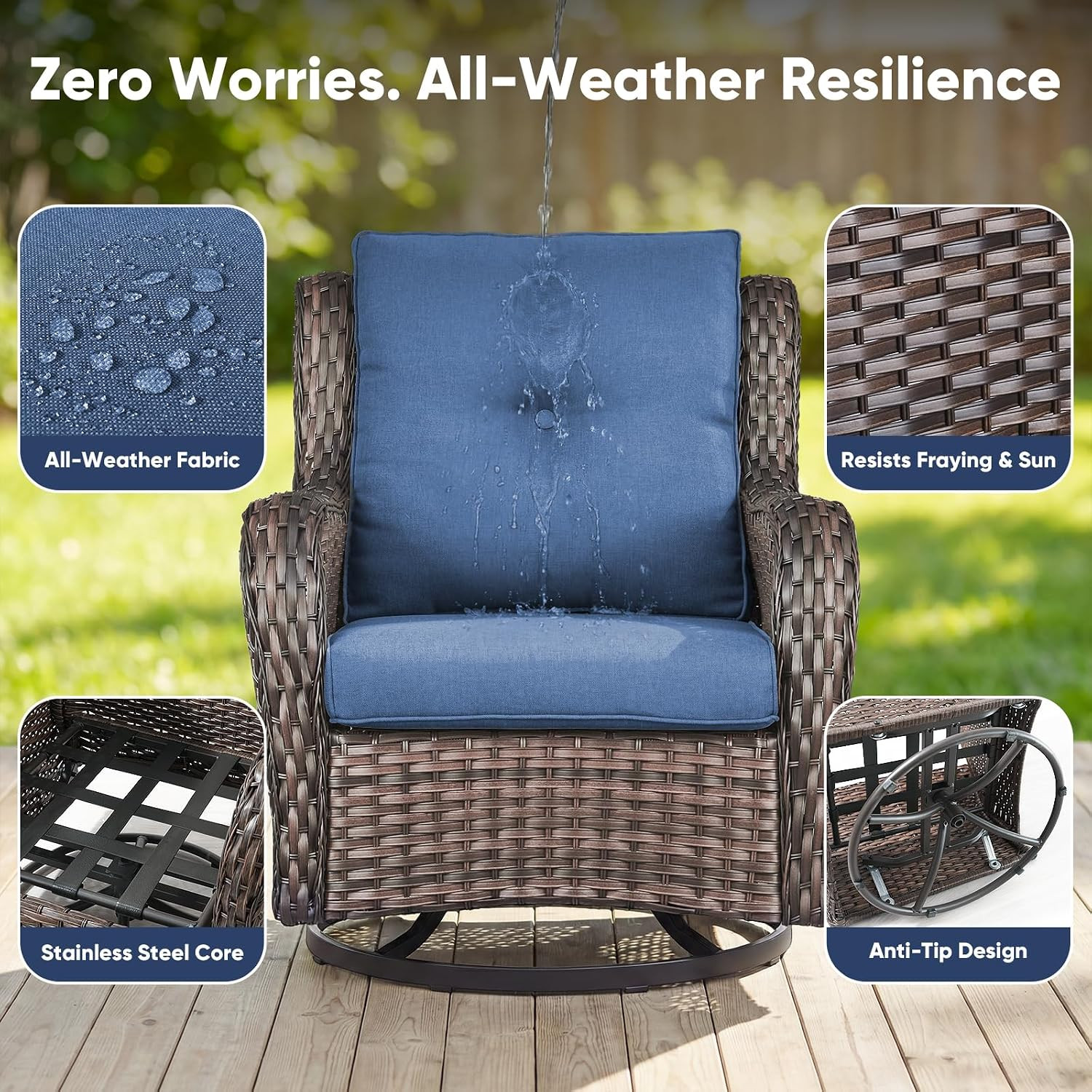 Belord 5 Piece Wicker Patio Furniture Set, Outdoor Swivel Rocker Chairs Set of 2