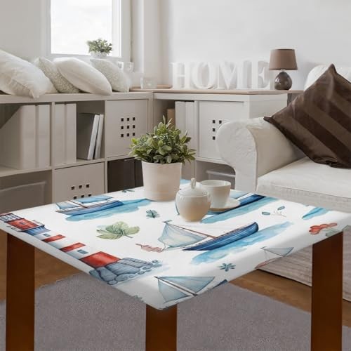 Fitted Square Table Cover with 34″ x 34″ (Square) Nautical Sailing Lighthouse