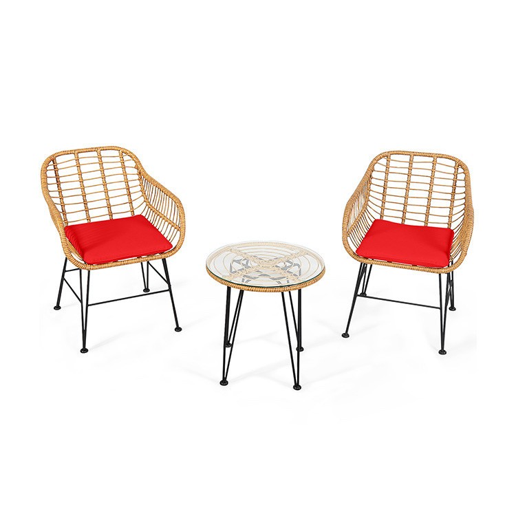 3-Pc Outdoor Wicker Set: Cushioned Chairs & 19.5in Glass Table