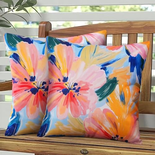 Waterproof Outdoor Throw Pillow Covers, 18″ x 18″ (Pack of 2) Vibrant Floral