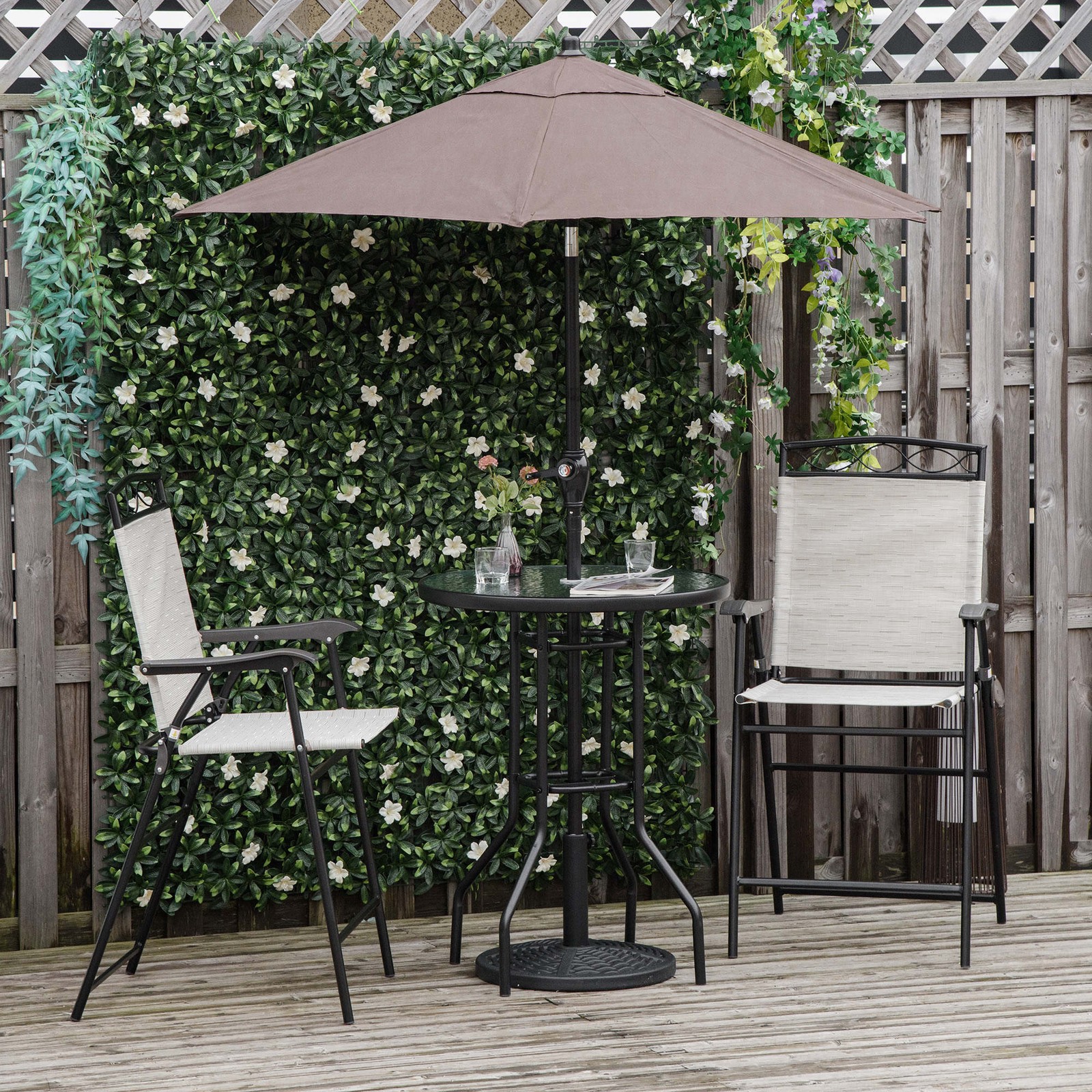 4 Piece Outdoor Patio Dining Furniture Set Bistro Table 2 Folding Chair Umbrella