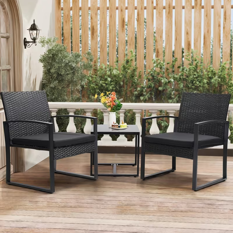 3-Piece Patio Bistro Set Wicker Rattan Furniture Set Outdoor/Indoor/Yard Use