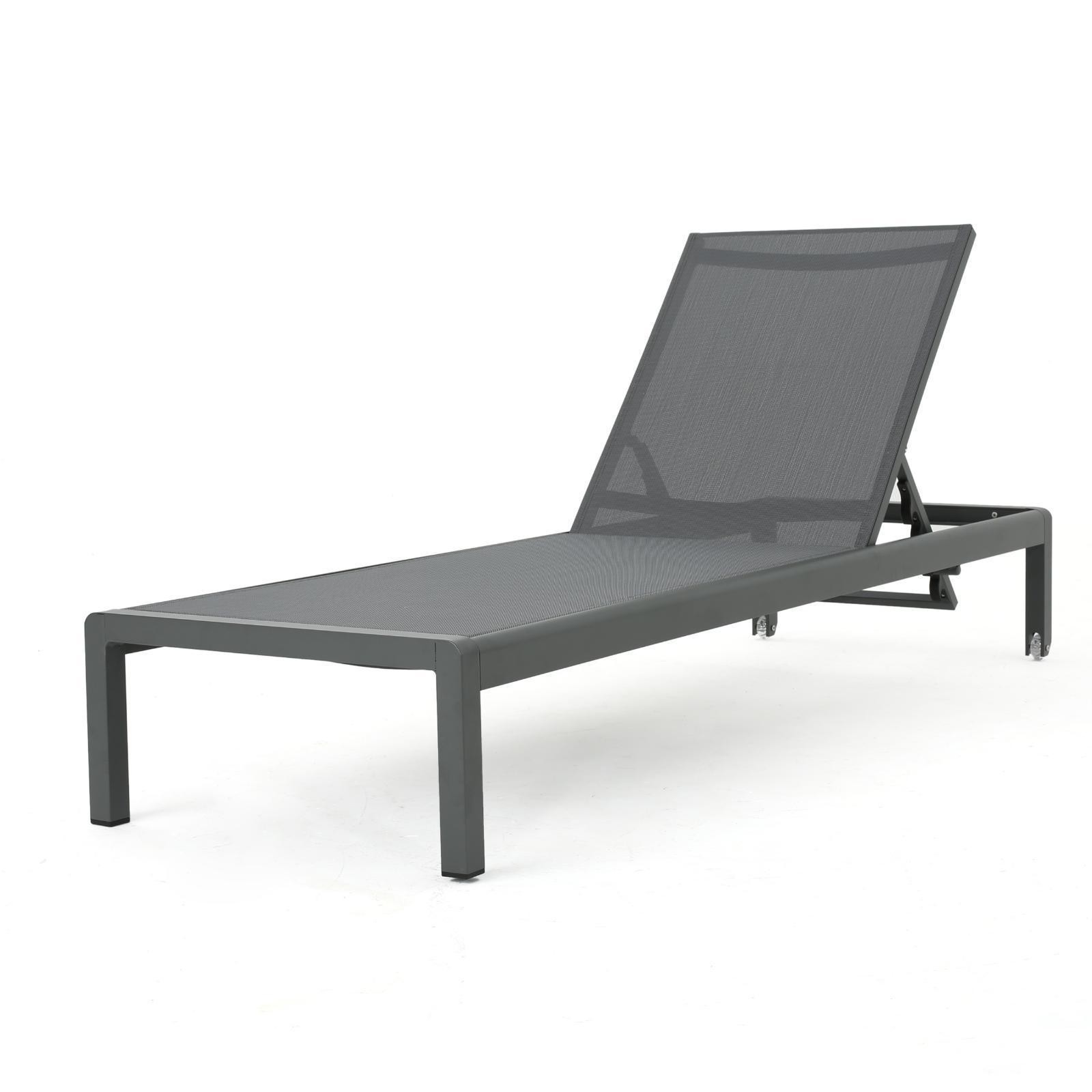 Grey Mesh Outdoor Chaise Lounge – Perfect for Relaxing in Sun,