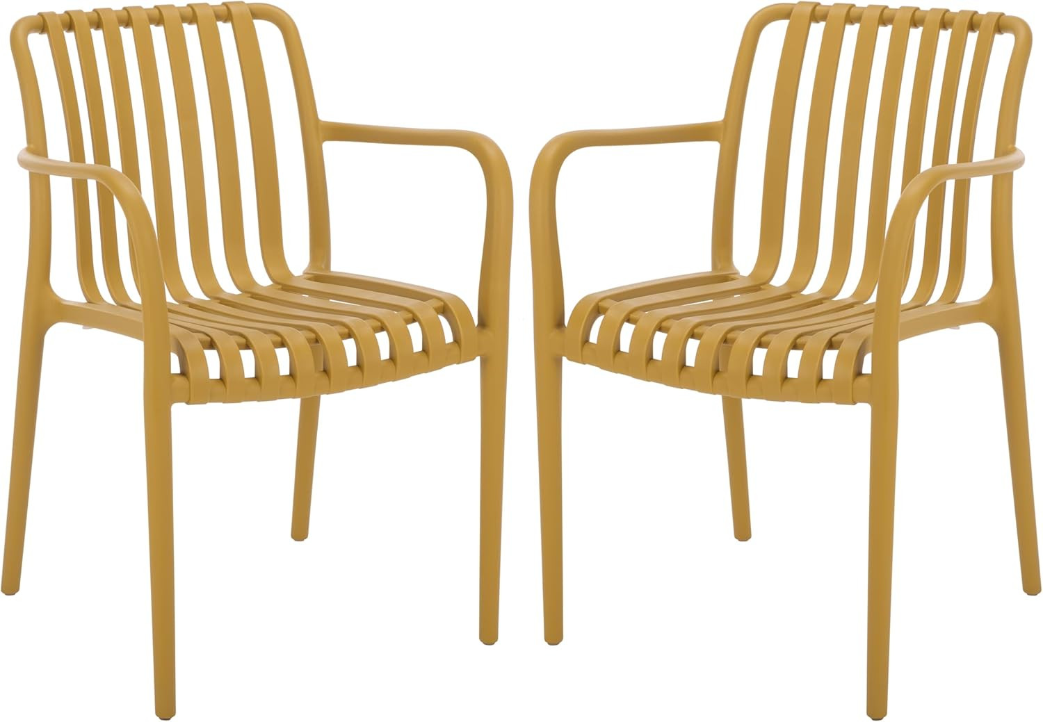 SAFAVIEH Outdoor Patio Furniture Collection – Holly Yellow Stacking Dining Armch