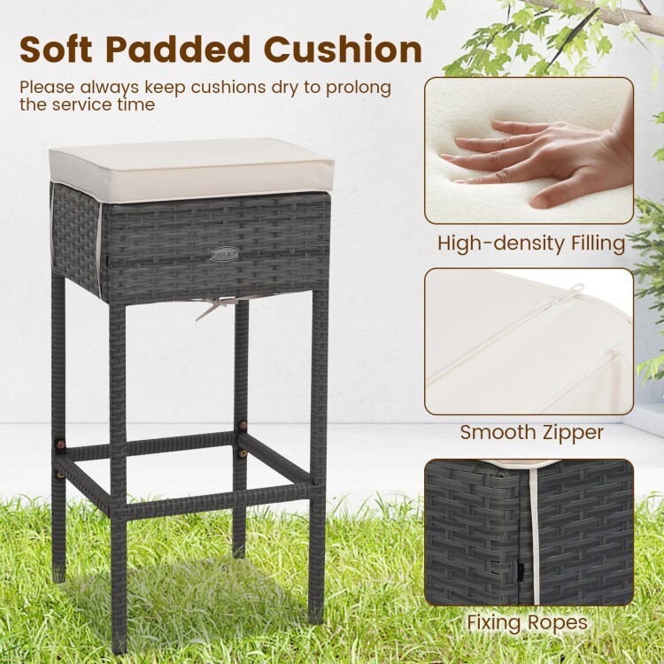 5 Pcs Outdoor Wicker Bar Table Set w/ Hidden Storage Shelf 4 Cushioned Bar Stool