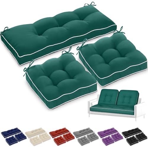 3 Pcs Outdoor Chair Cushions Set Tufted Waterproof 44 x 19 x 4 Inch Green