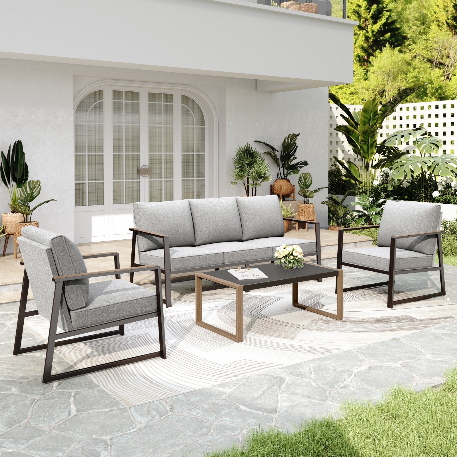 4 Pieces Oversize Patio Furniture Set Outdoor Conversation Set for Pool Backyard