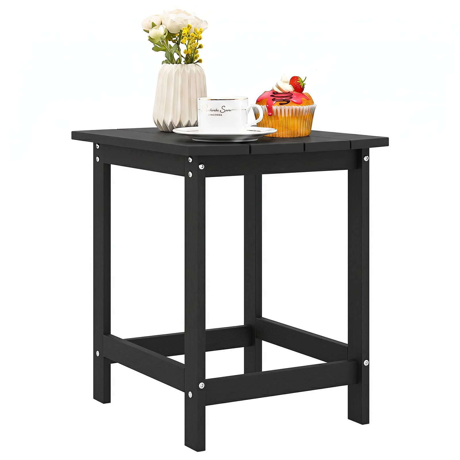 18″ Patio Adirondack Side Table, Weather Resistant, HDPE for Garden, Black