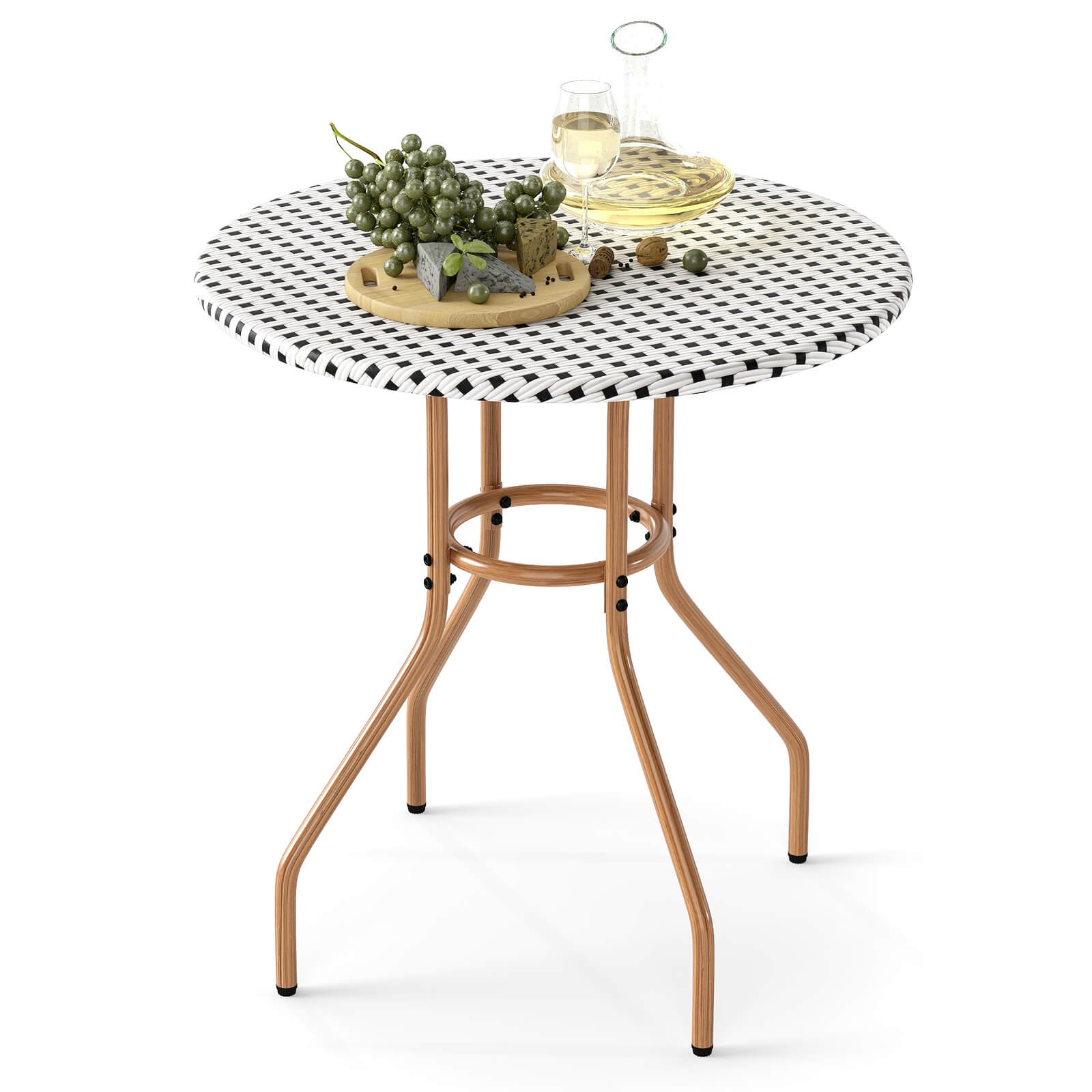 27.5″ Round Patio Table w/Hand-Woven PE Rattan Tabletop and Metal Frame