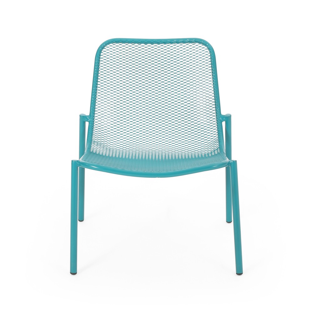 Set of 2 Teal Stackable Patio Chairs, Outdoor Mesh Seat & Powder-Coated Frame
