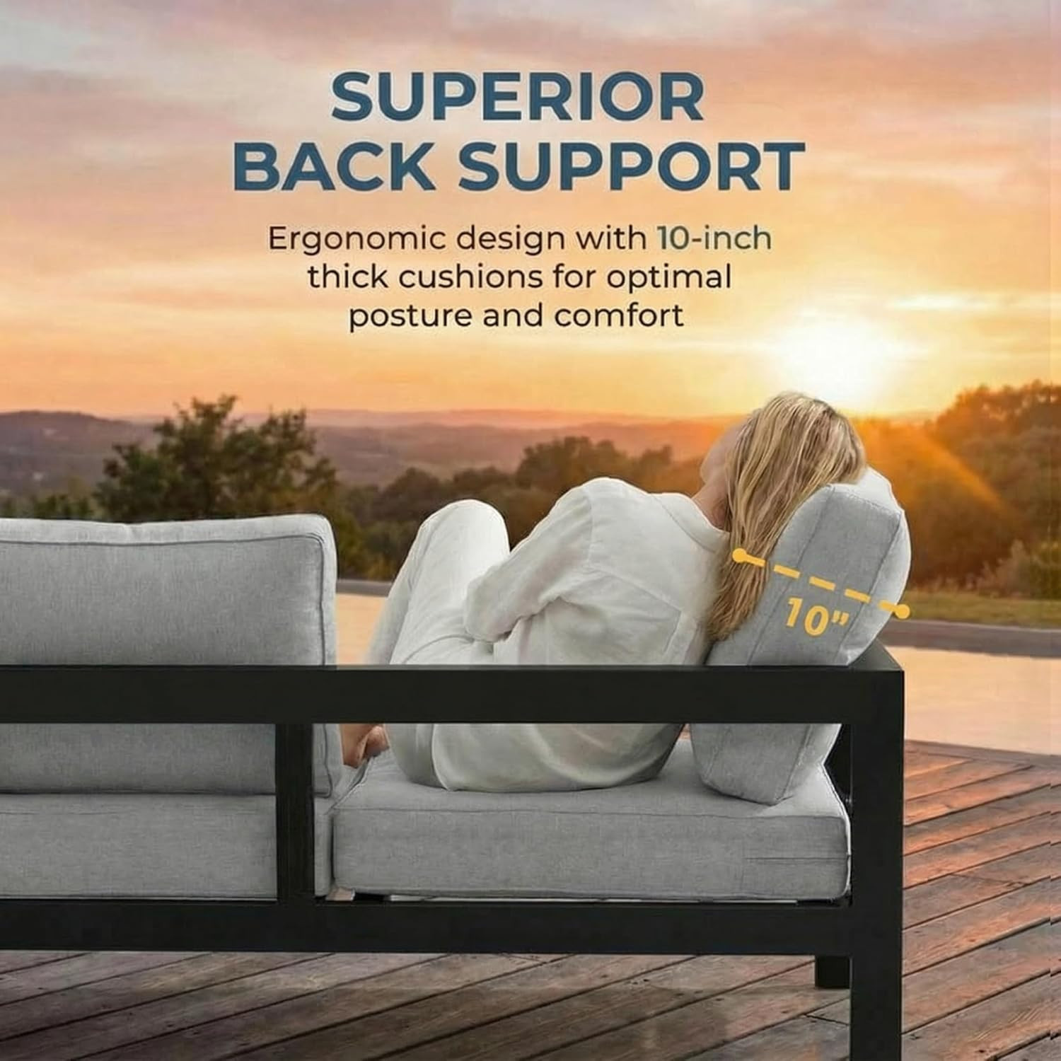 Oversized Aluminum Patio Furniture Set with Deep Seating & Cushions, Black/Gray