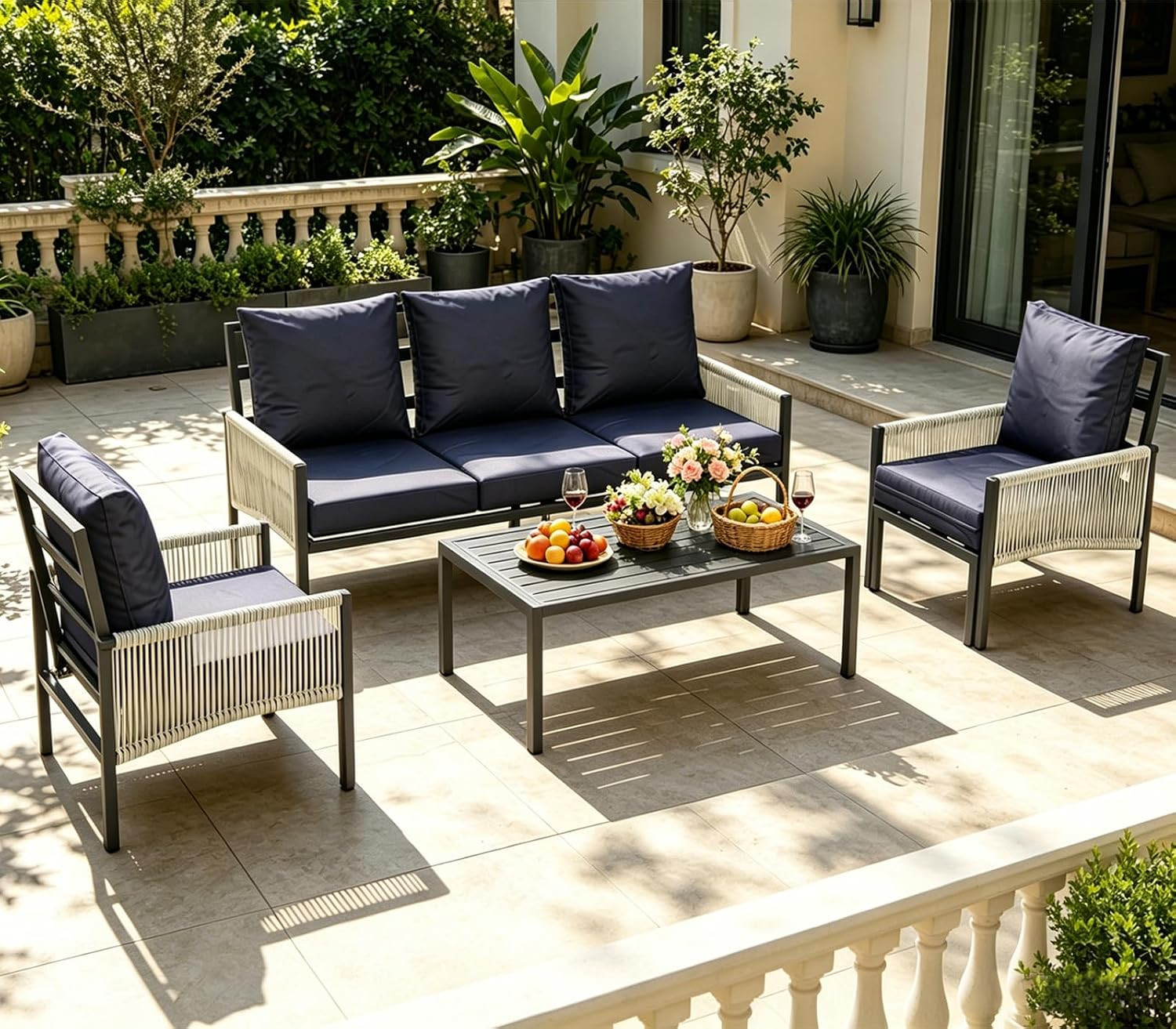 AECOJOY Aluminum Patio Furniture Set 5 Seats Outdoor Sectional Sofa Couch with C