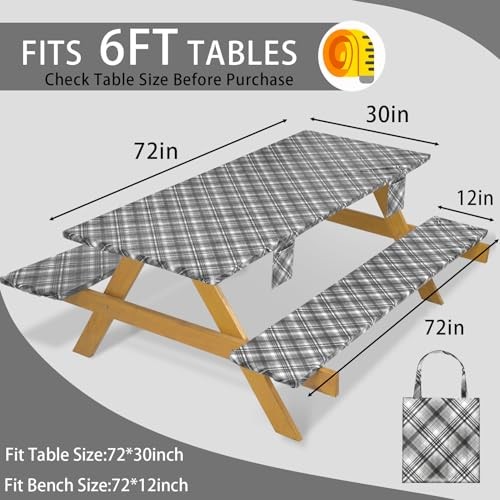 Fitted Waterproof Picnic Table 72″ x 30″ (Rectangular) Black and White Lines