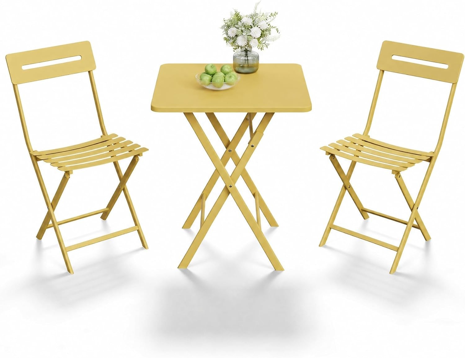 3 PCS Iron Bistro Set Round Tube Table Chairs All Metal Patio Furniture